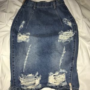 Distressed Denim pencil skirt